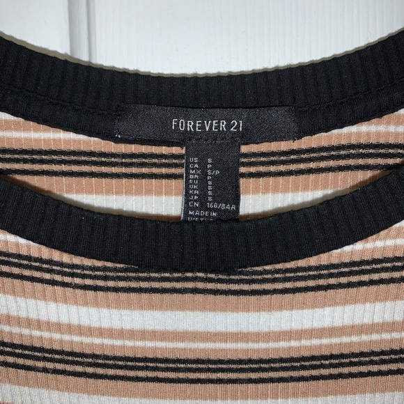 black, white, and tan striped fitted dress - Picture 2 of 4